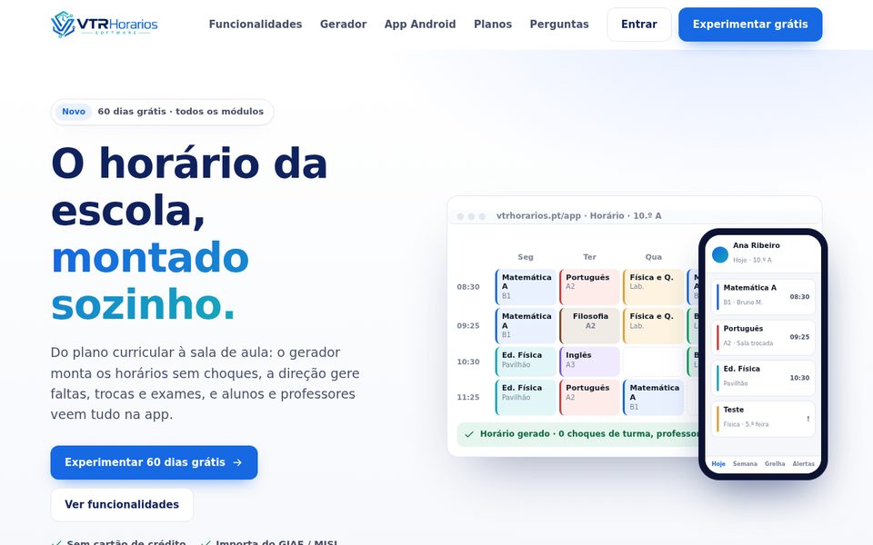 vtrHorários: horário de turma montado sem sobreposições